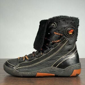 EJECT Boots size 38/7.5 Black Orange Leather Fur Eskimo Lace‎ Up Rare Punk Rock
